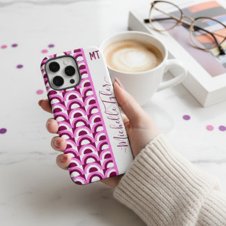 Funda iPhone 16 Pro Max Arcos geométricos de color rosa y ciruela de media
