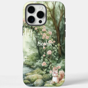 Funda iPhone 16 Pro Max Ardilla del bosque floral rosa
