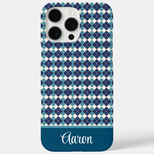 Funda iPhone 16 Pro Max Argyle Azul Personalizable  (Reverso )