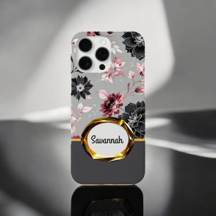 Funda iPhone 16 Pro Max Armadura floral de terciopelo rosa