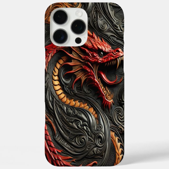 Funda iPhone 16 Pro Max Arte artístico del dragón rojo (Reverso )