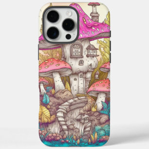 Funda iPhone 16 Pro Max Arte de Casa de Champiñones Coloridos y Lindos