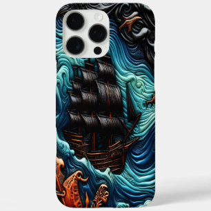 Funda iPhone 16 Pro Max Arte de cuero detallado que representa un barco en