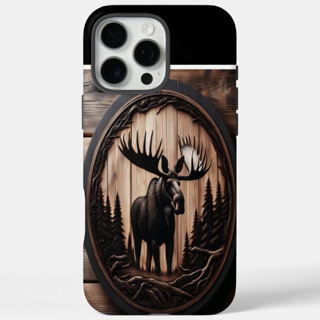 Funda iPhone 16 Pro Max Arte de Madera de Moose tallado (Reverso)