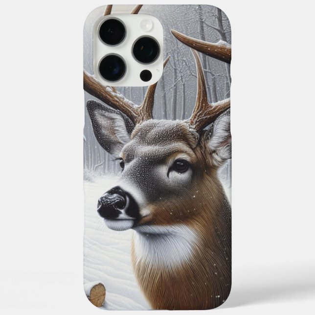 Funda iPhone 16 Pro Max Arte de venado invernal/ciervo (Reverso )