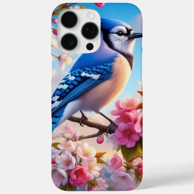 Funda iPhone 16 Pro Max arte floral/primavera de arrendajo azul (Reverso )