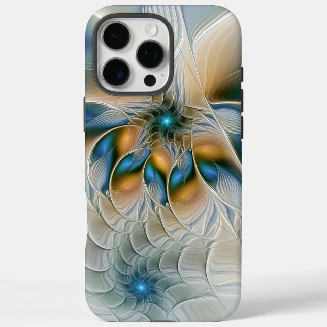 Funda iPhone 16 Pro Max Arte fractal de fantasía abstracta y elevada con a (Reverso)