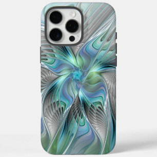 Funda iPhone 16 Pro Max Arte fractal de fantasía de mariposa azul verde ab
