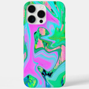 Funda iPhone 16 Pro Max Arte líquido rosa retro y azul claro en hortensia