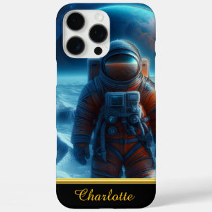 Funda iPhone 16 Pro Max Astronauta En Un Luminoso Juego Espacial Naranja