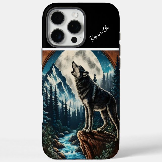 Funda iPhone 16 Pro Max Aúl de la luna de lobo (Reverso)