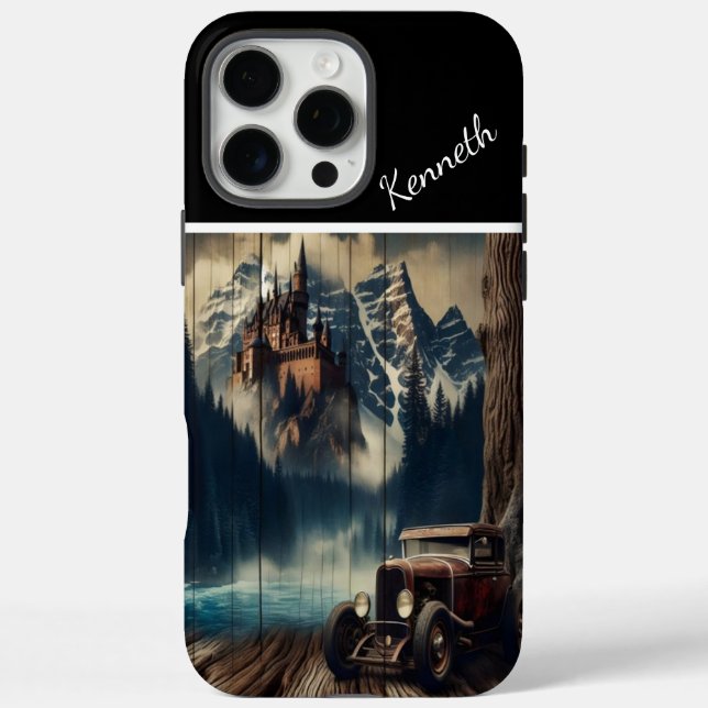 Funda iPhone 16 Pro Max Auto vintage por Castillo de Montaña (Reverso)
