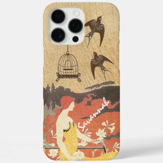 Funda iPhone 16 Pro Max Aves Chicas Vintage Bicicleta de aves