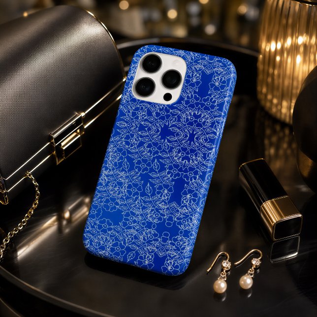 Funda iPhone 16 Pro Max Azul Cobalto Blanco Floral Damask (Subido por el creador)