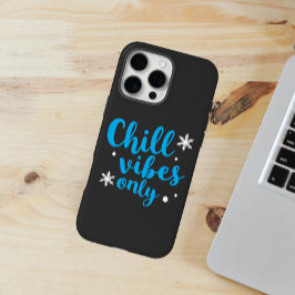 Funda iPhone 16 Pro Max Azul negrita "Sólo vibraciones de Chill" con copos