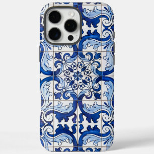 Funda iPhone 16 Pro Max Azul portugués Azulejo Patrón de mosaico acristala