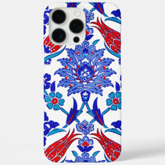 Funda iPhone 16 Pro Max Azul Turquesa Rojo Antiguo Azulejo Floral Turco