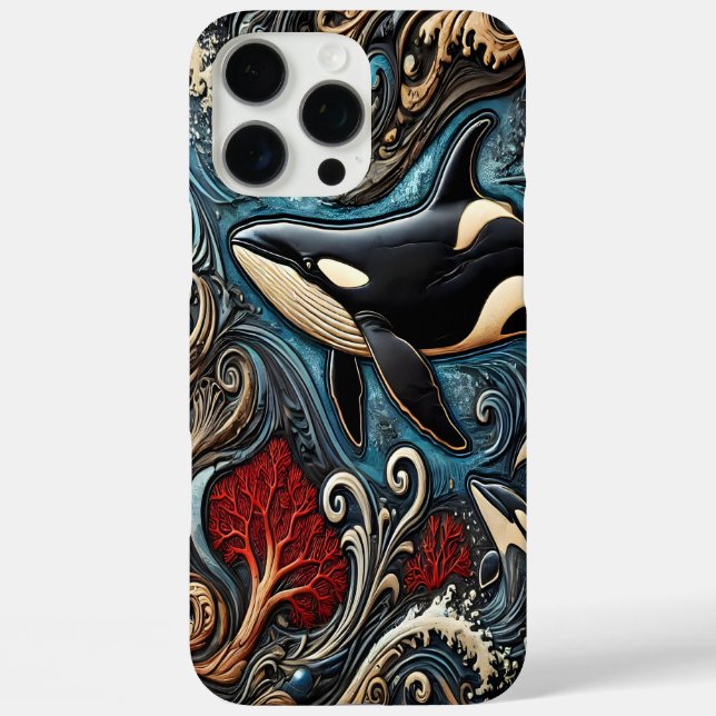 Funda iPhone 16 Pro Max Ballenas majestuosas: Olas en movimiento (Reverso )