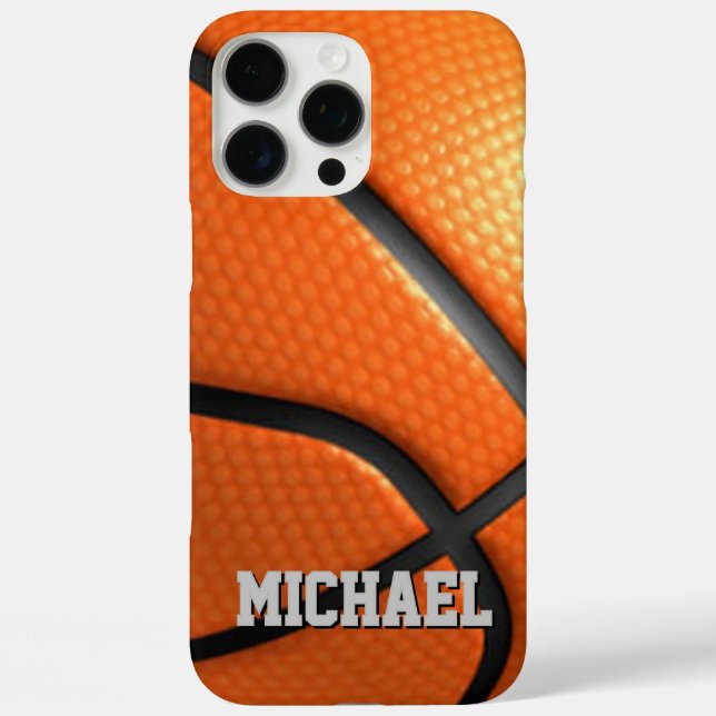 Funda iPhone 16 Pro Max Baloncesto Reemplazar por su nombre Texto (Reverso )