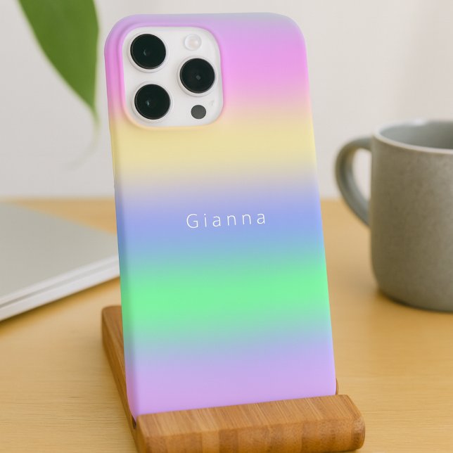 Funda iPhone 16 Pro Max Banda de degradado de arcoiris moderna monogramada (Subido por el creador)