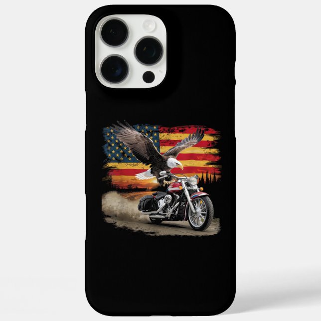 Funda iPhone 16 Pro Max Bandera Americana Motocicleta Tshirt Estados Unido (Reverso )