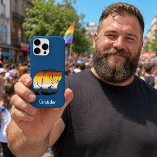 Funda iPhone 16 Pro Max Bandera de Orgullo Gay Bear Coloreada con Nombre P