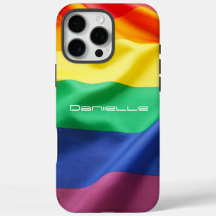 Funda iPhone 16 Pro Max Bandera del Arcoíris de Orgullo LGBT Nombre Person