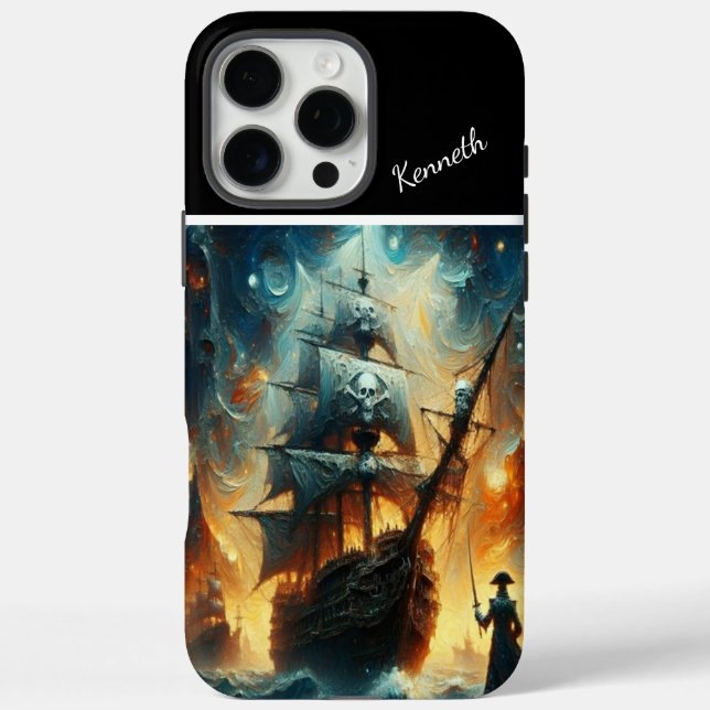 Funda iPhone 16 Pro Max Barco pirata bajo cielos estrellados (Reverso)