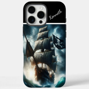 Funda iPhone 16 Pro Max Barco pirata desafiando la tormenta