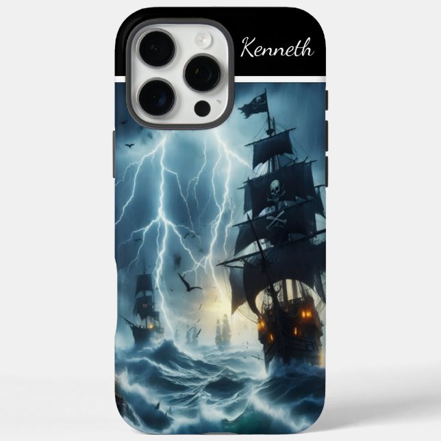 Funda iPhone 16 Pro Max Barco pirata en tempest (Reverso)