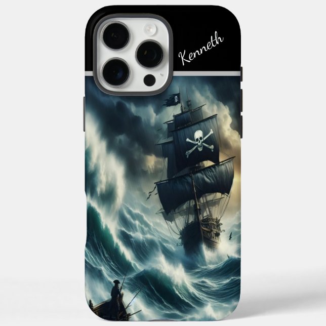 Funda iPhone 16 Pro Max Barco Pirata En Tormenta (Reverso)
