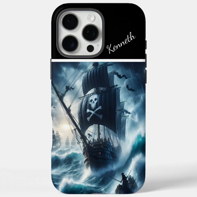 Funda iPhone 16 Pro Max Barco Pirata En Tormenta (Reverso)