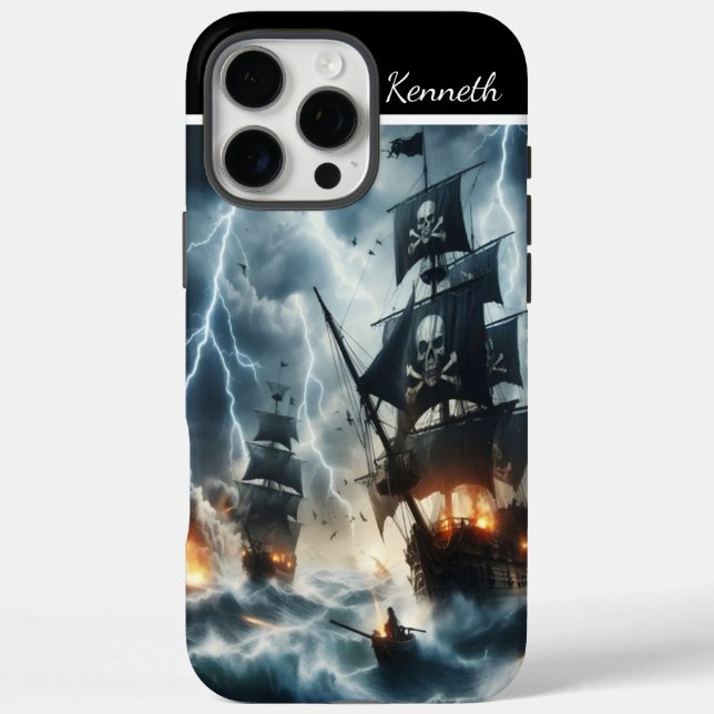 Funda iPhone 16 Pro Max Barco pirata en tormenta (Reverso)