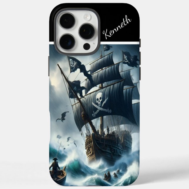 Funda iPhone 16 Pro Max Barco Pirata En Tormenta (Reverso)
