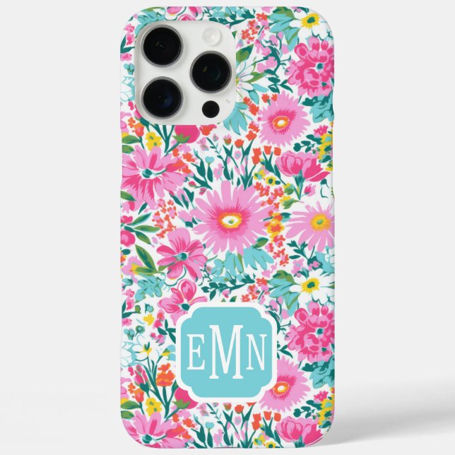 Funda iPhone 16 Pro Max Beautiful Colorful Garden Monogrammed  (Reverso )