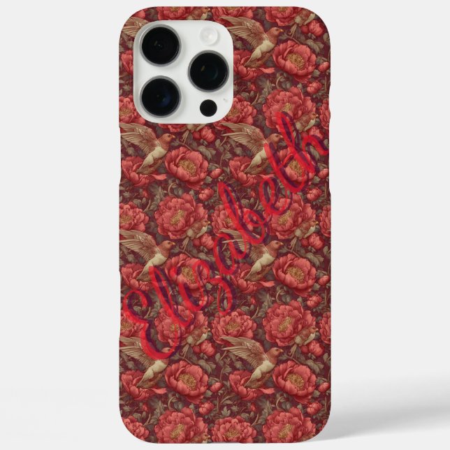 Funda iPhone 16 Pro Max Beautiful Peonies Custom Name Iphone Case (Reverso )