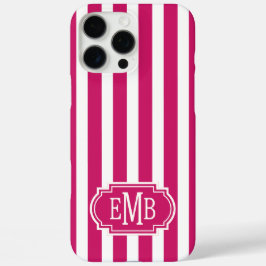 Funda iPhone 16 Pro Max Berry and White Monogrammed Stripes