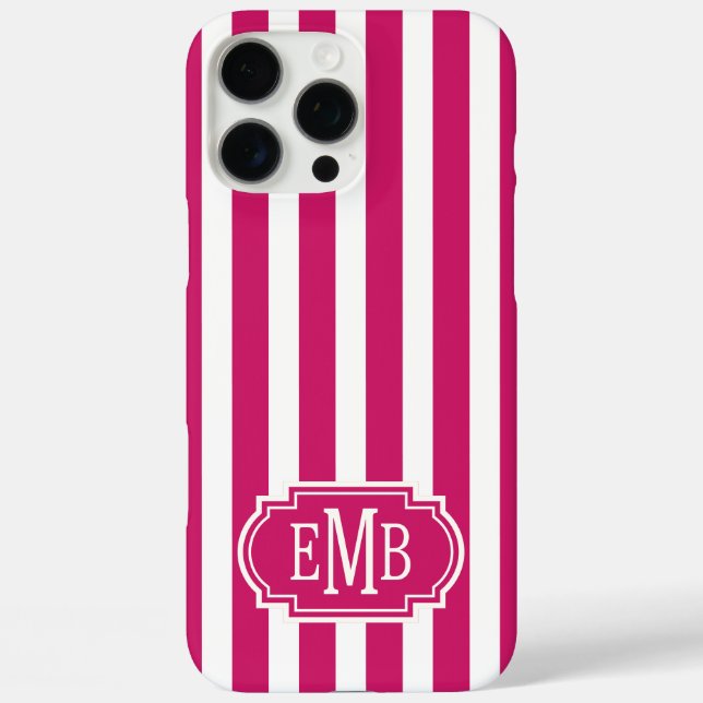 Funda iPhone 16 Pro Max Berry and White Monogrammed Stripes (Reverso )