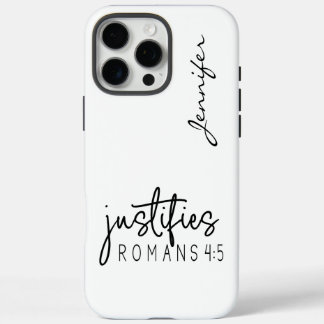 Funda iPhone 16 Pro Max Biblia Minimalista moderna frente a romanos 4:5 iP