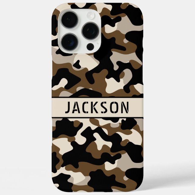 Funda iPhone 16 Pro Max Black and Brown Camouflage Personalized (Reverso )