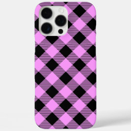 Funda iPhone 16 Pro Max Black and Coral Checked