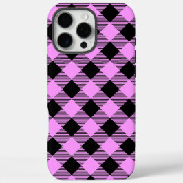 Funda iPhone 16 Pro Max Black and Coral Checked