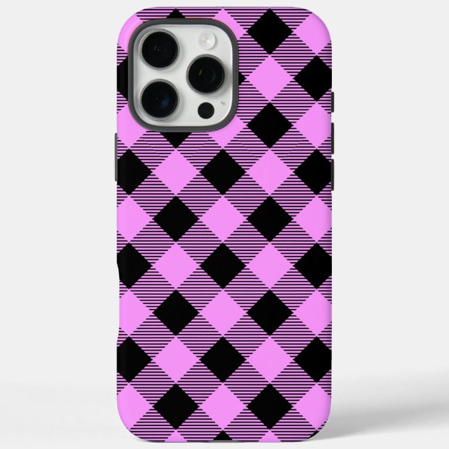 Funda iPhone 16 Pro Max Black and Coral Checked (Reverso)