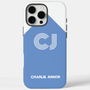Funda iPhone 16 Pro Max Blanco vintage y azul aqua monogramado