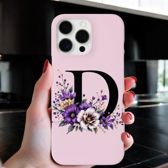 Funda iPhone 16 Pro Max Bloom de lavanda: 'D' inicial monogramada' (Subido por el creador)