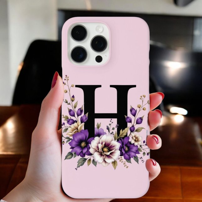 Funda iPhone 16 Pro Max Bloom de lavanda: 'H' inicial monogramada (Subido por el creador)