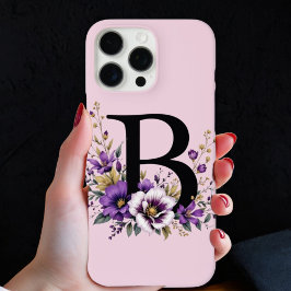 Funda iPhone 16 Pro Max Bloom de lavanda: Monogramado inicial 'B'