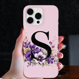 Funda iPhone 16 Pro Max Bloom de Lavanda : S inicial monogramada