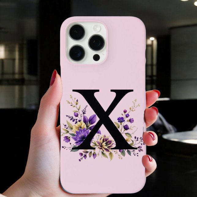 Funda iPhone 16 Pro Max Bloom de lavanda: 'X' inicial monogramada (Subido por el creador)