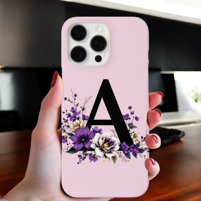 Funda iPhone 16 Pro Max Bloom Lavender : Monogramado Inicial 'A' (Subido por el creador)